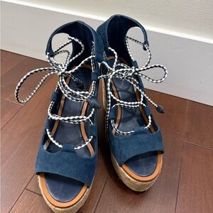 Tory Burch Navy and White Platform Sandals